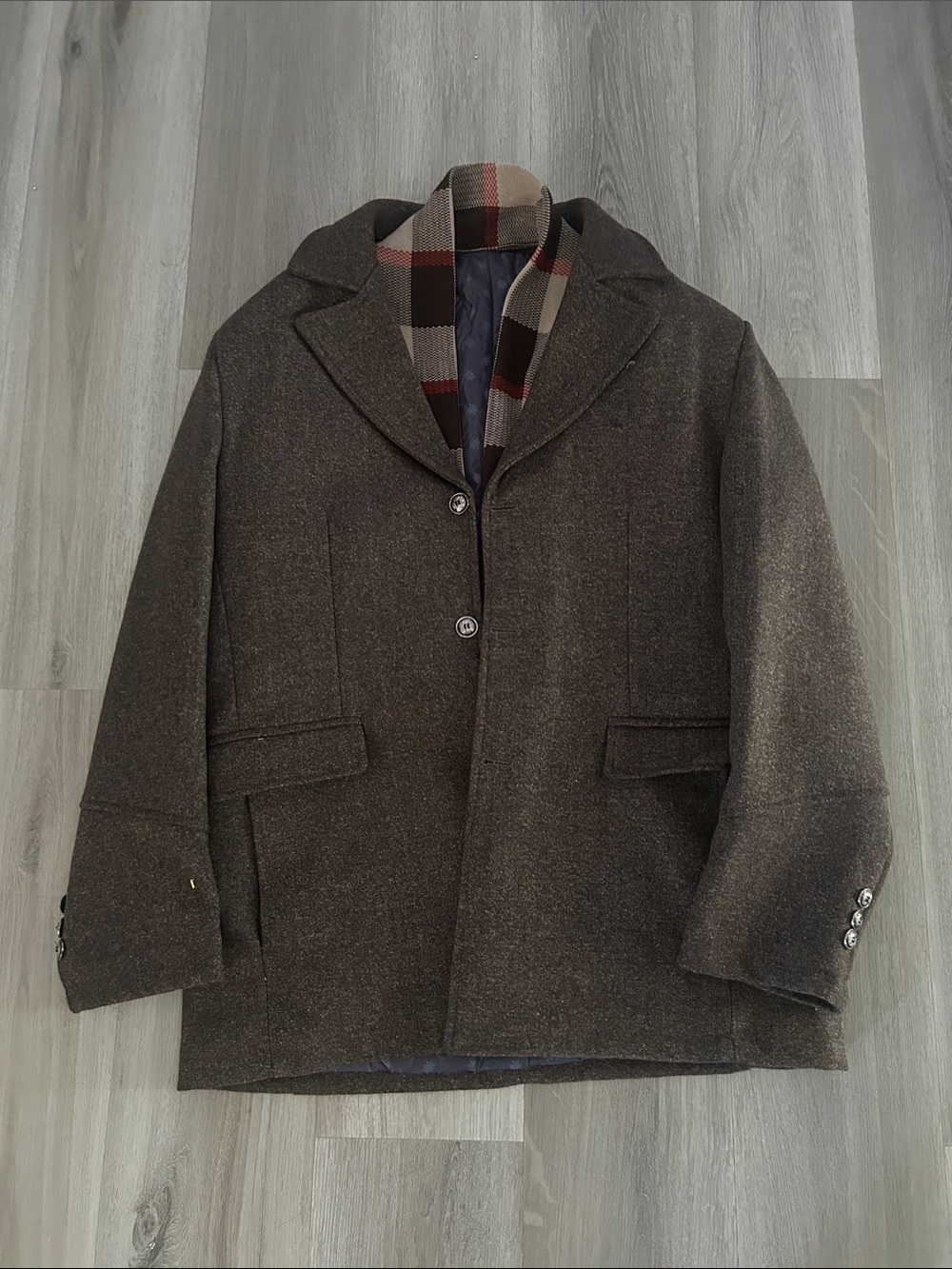 Men's Brown Wool Blend  Overcoat - Classic Tailored Jacket size XL